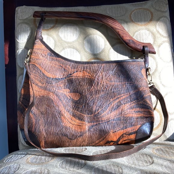 Unique purse new  - hand marbled Tree Bark with Rosewood Handle and leather trim - Picture 8 of 9